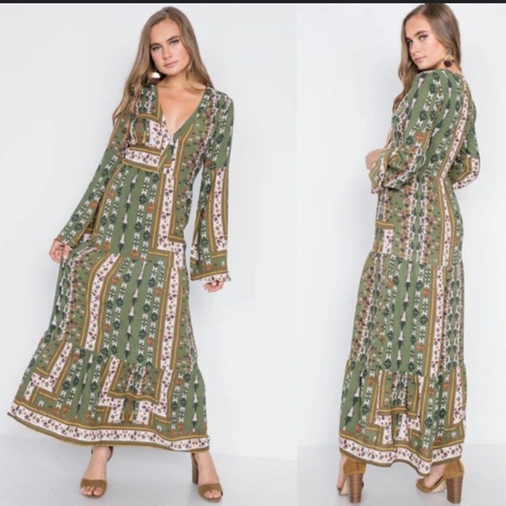 Altar'd State boho Olive long sleeve dress